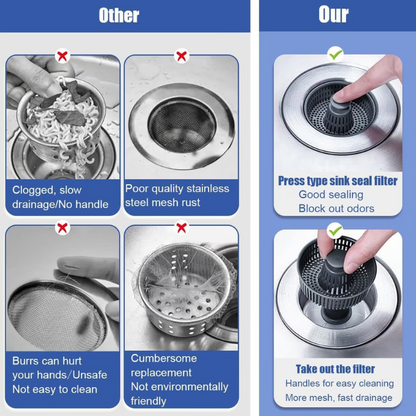 3-in-1 Stainless Steel Sink Drain Strainer ~ Prevent Clogs, Stop Odors & Keep Water Flowing Smoothly-