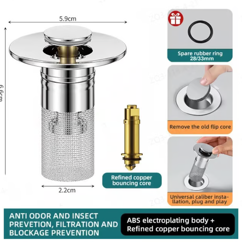 Sink Drain Strainer ~ Effortless Switch between Draining and Sealing in a Snap